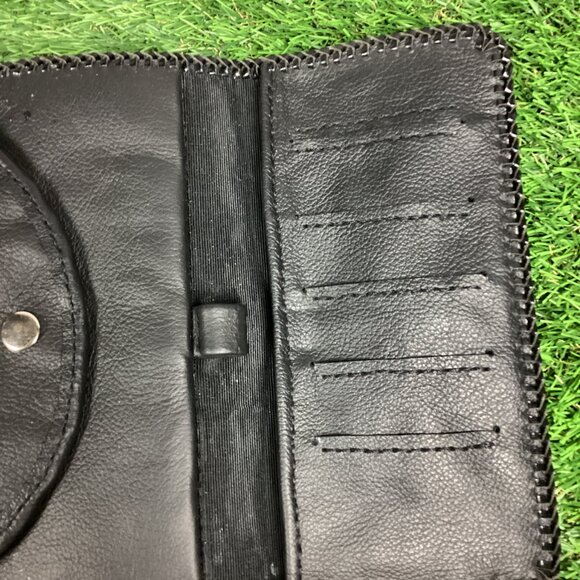 Harley Davidson Beaded Patch on Black Leather Wallet Braided Trim - Picture 7 of 13